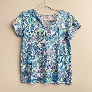Fresh Produce Bright Print Top Coral Fish Sea Pattern Size XS Made in USA